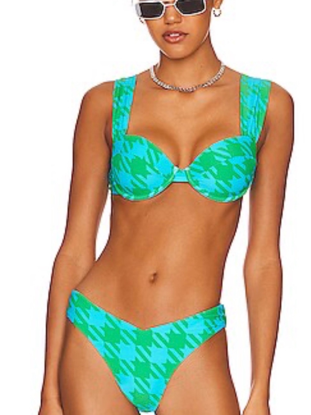 WeWoreWhat Green & Teal Houndstooth Underwire Bikini